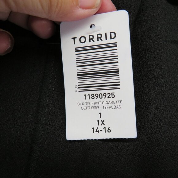Torrid Pants Womens 1X 14-16 Black Tie Front Cigarette Pull On Office Work - Picture 8 of 11